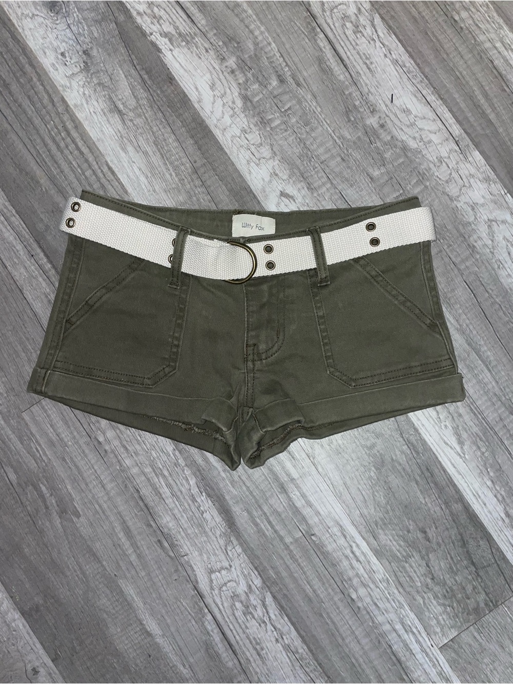 Olive Green Women’s low rise mini Shorts with White Belt